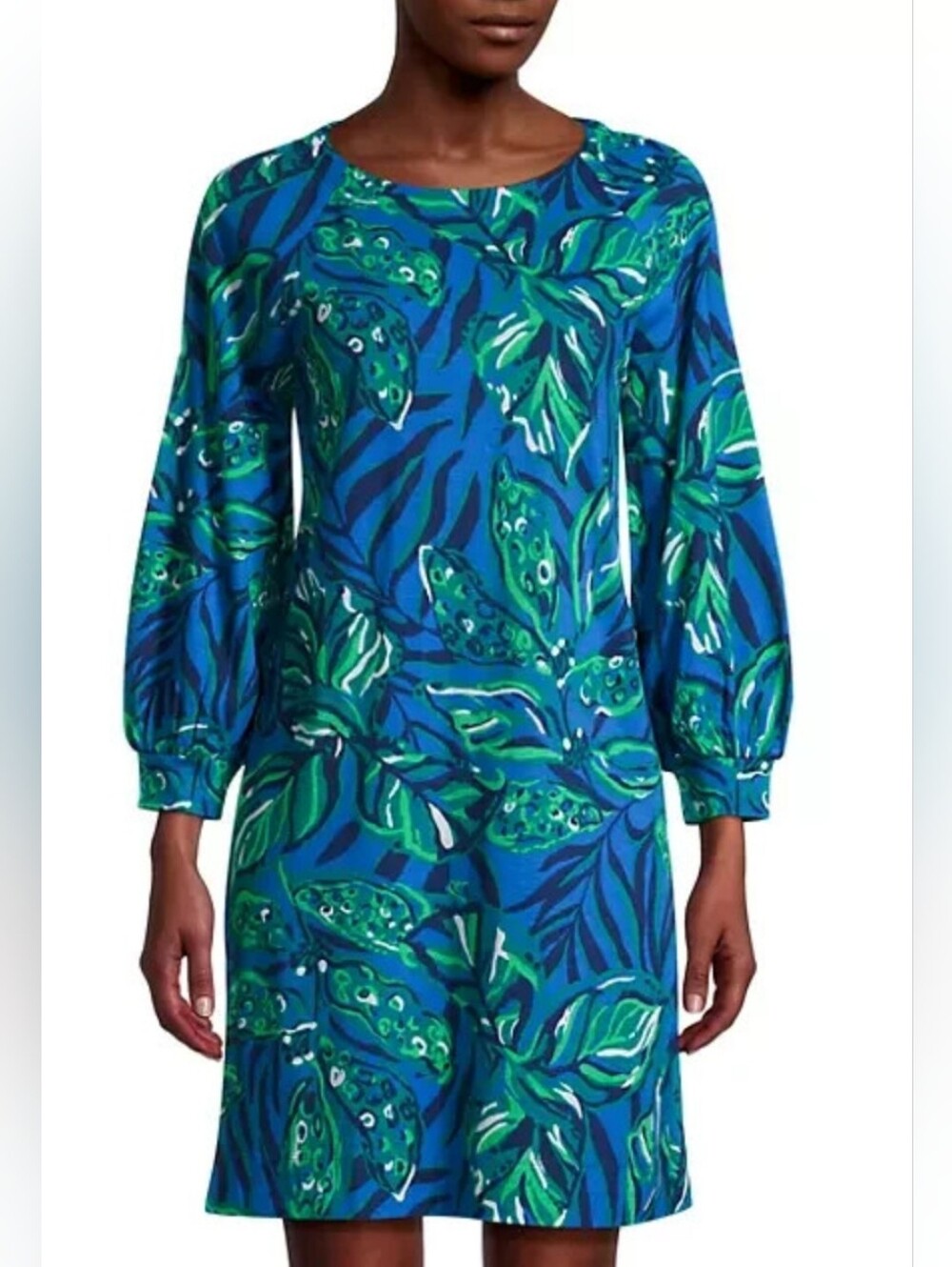 Lilly Pulitzer Elianna Cotton Tropical Print Long Sleeve Dress C10